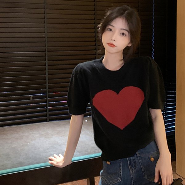 Love Short Sleeve Knitted Sweater Spring Korean Style