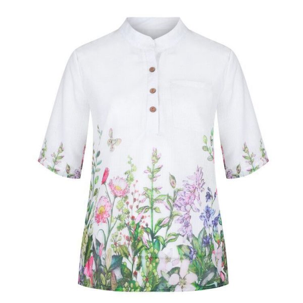 Fashion Printed Casual Stand Collar Short Sleeve Shirt Women