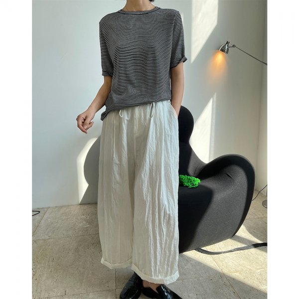 Summer New Korean Style Simple Stripe Short Sleeve T-Shirt Looks Thin And Loose