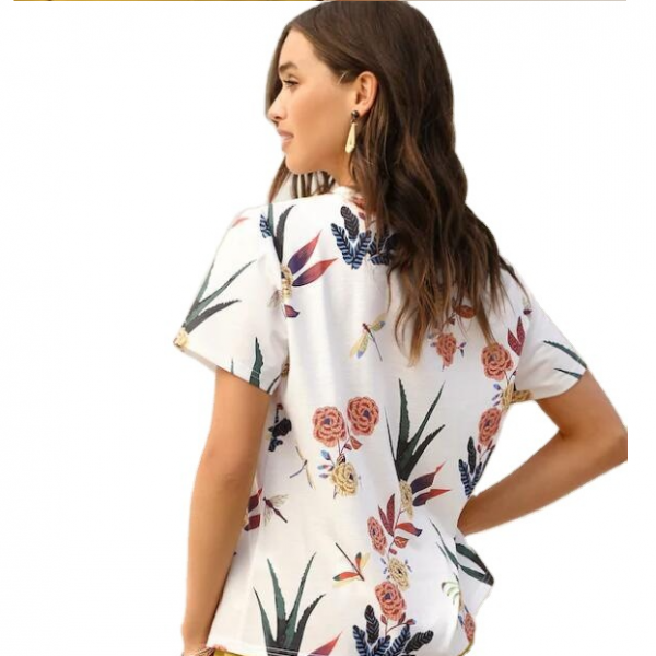 Hot Sale Women's New Short Sleeve Fashion Floral Printed Casual T-Shirt